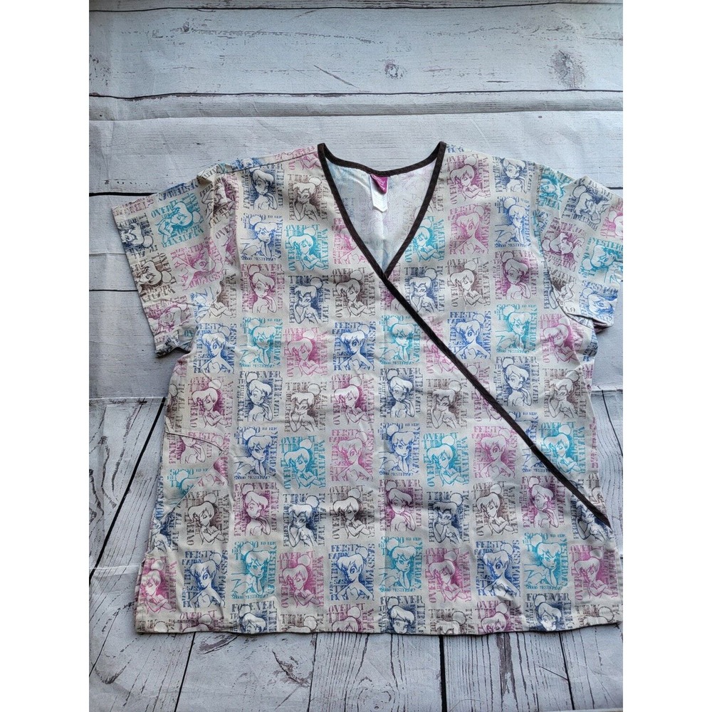 Disney Tinkerbell Fairy Sz XLarge Scrub Shirt Feisty Sassy Tink Nurse Tech Vet